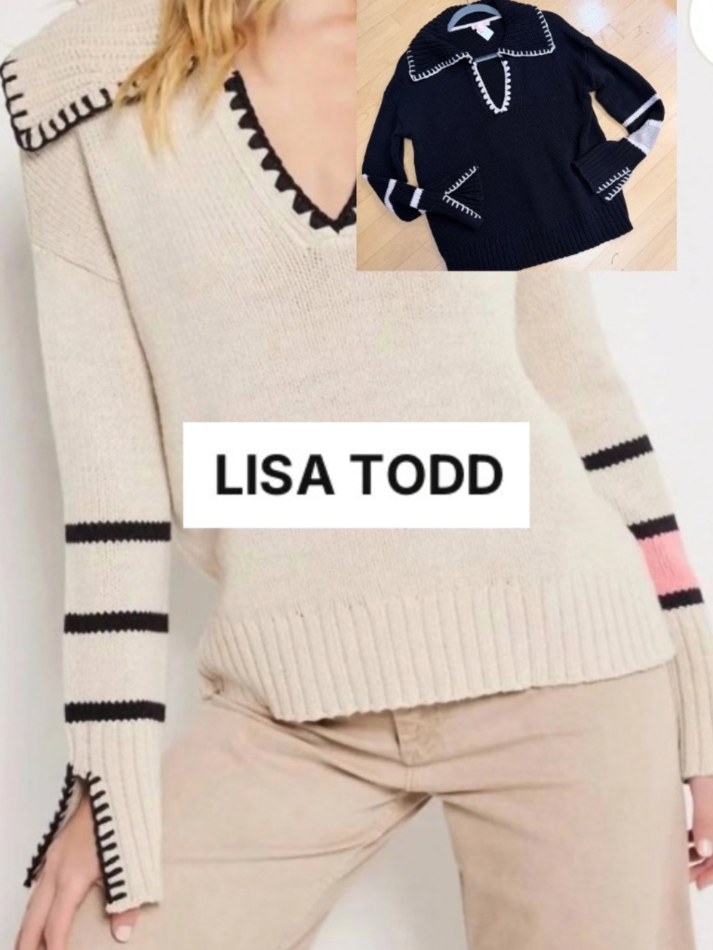 Lisa Todd Black/cream Collar Calling sweater, M, CB2827